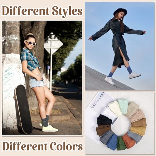 Justay 5 Pairs Slouchy Crew Socks for Women - Long Scrunch Boot Socks in Black, Dark Grey, Beige, Blue, Coffee