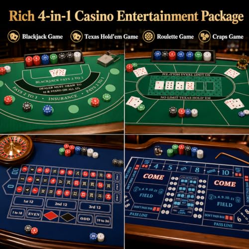 4-in-1 Casino Game Set with 16'' Roulette Wheel & Poker Kit