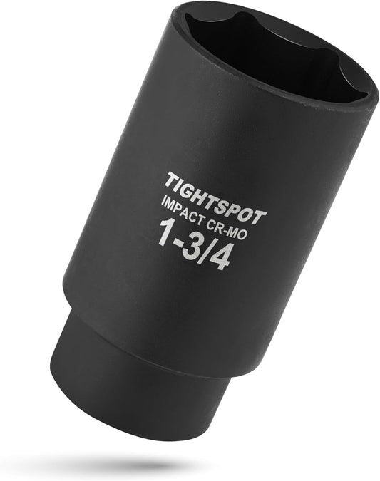 TIGHTSPOT 1/2 Inch Drive - 1 3/4 Inch Deep Impact Socket with Anti-Rounding 6 Point Design, Heat-Treated CRMO Steel
