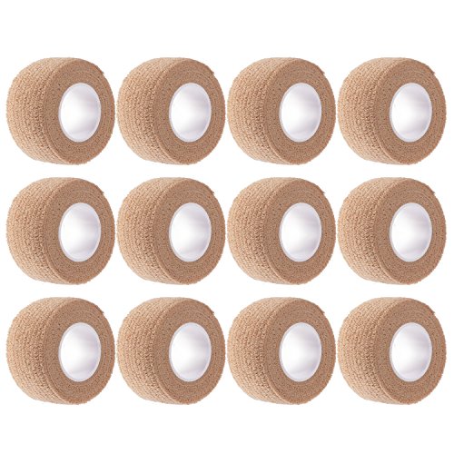 Self-Adherent Sports Tape - 12 Rolls, 1" x 5 Yards - Skin Color
