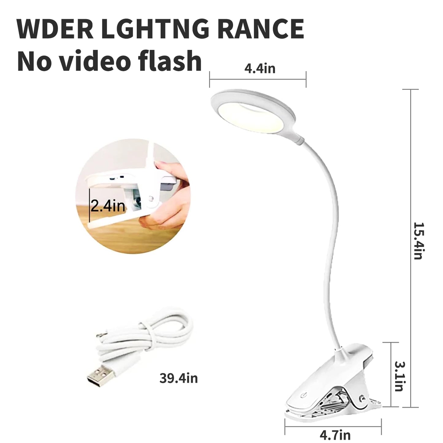 Desk Lamp Clip on Reading Light, Portable Rechargeable Desk Light Mini Clip Lamp, Dorm Room Essential Clip on Lights Wall-Mounted, Bedside Lamp with Clamp, Rechargeable Reading Lights for Dorm Makeup