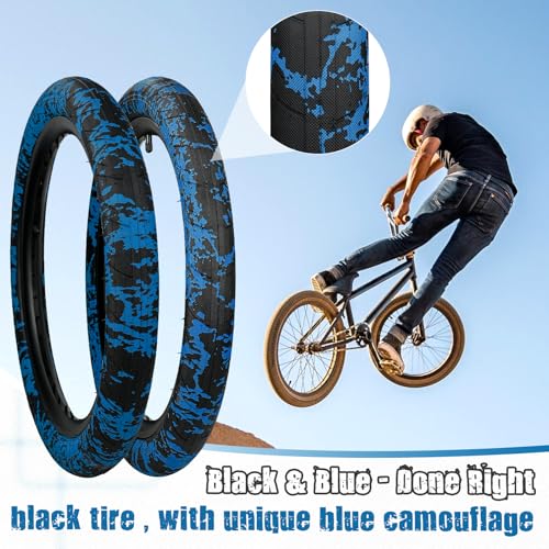 WEEROCK 20 Inch BMX Tire 2.4 Wide Blue Camouflage - 2 Pack with Inner Tubes