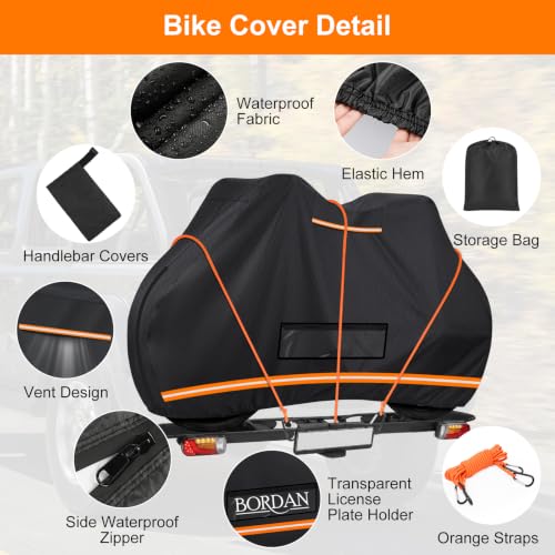 BORDAN 1-Bike Cover on Rear Rack, 74x30x50 in, 600D Waterproof, Includes Bar Cover