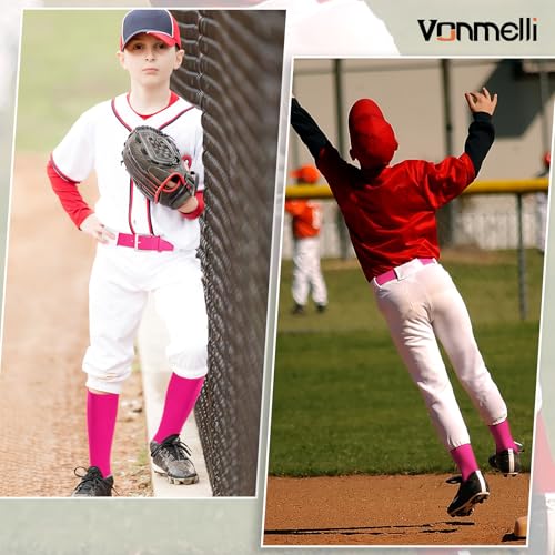 VONMELLI Youth Pink Baseball Belt & Socks Combo - Softball Accessories for Boys & Adults, 2 Pairs Socks & 1 Belt