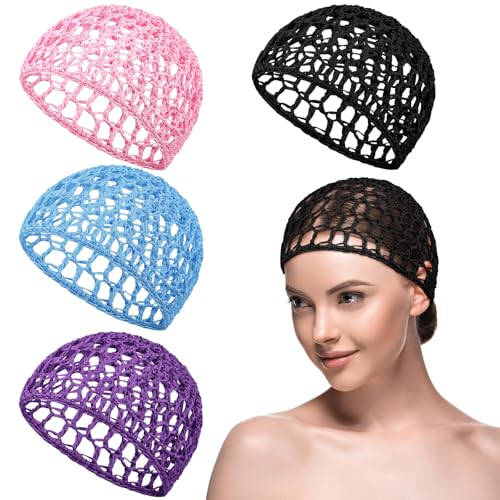 Mesh Crochet Hair Net Set - 4 Pcs in Black, Purple, Blue, Pink