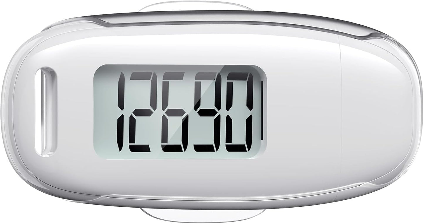 3D Pedometer for Walking, Simple Walking Step Counter with Removable Clip and Strap, USB Rechargeable Step Tracker with Backlight, Accurate Step Counter for Men Women Seniors - White