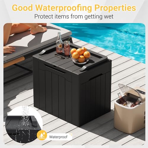 Greesum 31 Gallon Resin Deck Box Large Outdoor Storage for Patio Furniture, Garden Tools, Pool Supplies, Weatherproof and UV Resistant, Lockable, Dark Black