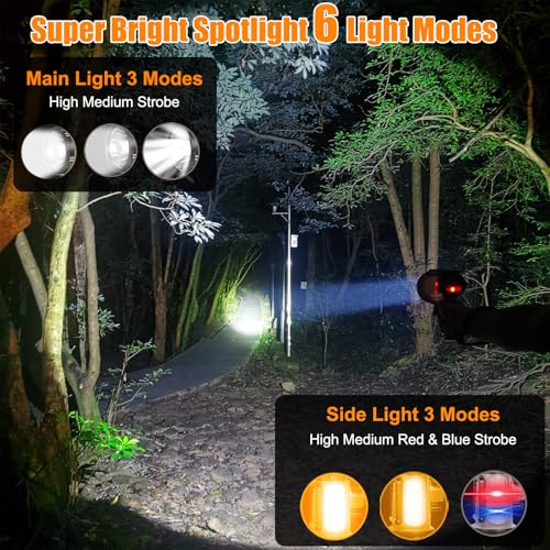 Rechargeable Spotlight Flashlight, Super Bright Waterproof Handheld Spot Light 6 Models with Foldable Stand for Outdoor Boating Camping Fishing Hunting
