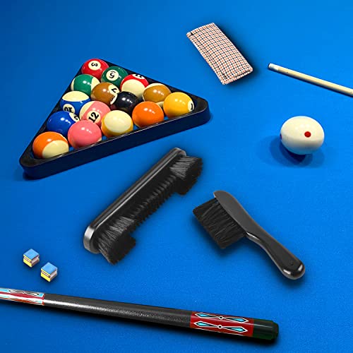 Black Billiards Pool Table & Rail Cleaning Brush Set with Cue Shaft Slicker & Chalk Cube
