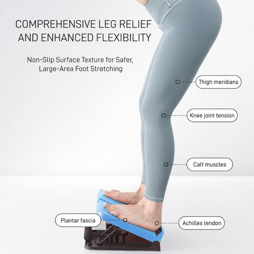 FALIIO Calf Stretch Board with Timer & Resistance Bands, 6-Level Adjustable Slant Board, 450 lb Weight Capacity, Includes Sit-Up Bar for Home Gym & Stretching