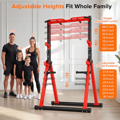 Foldable Adjustable Height Pull Up Bar - Red, 700lbs Capacity