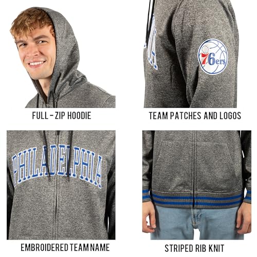 Philadelphia 76ers NBA Men's Full Zip Hoodie Sweatshirt - 3X-Large Heather Charcoal