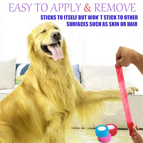 6 Pack Self-Adhesive Bandage Wrap - 1-Inch Breathable Cohesive Tape for Pets
