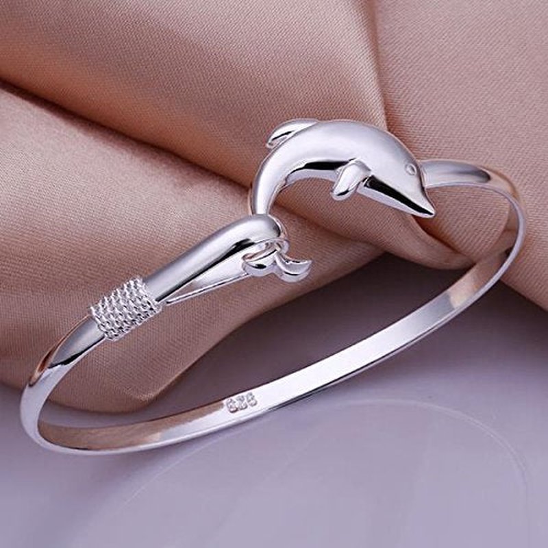 WDIYIEETN Fashion Jewelry 925 Sterling Silver Cute Dolphin Bangle Bracelets for Women