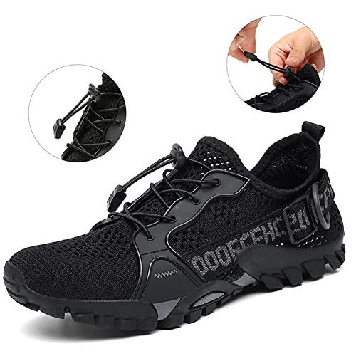 TANGYUGEN Water Shoes Men Women Outdoor Quick Dry Aqua Beach Sneakers - 13 Women / 11 Men, Black