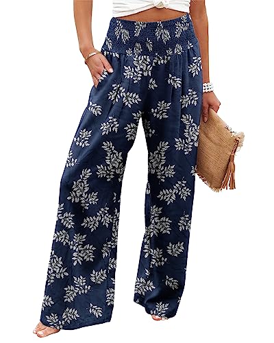 Angerella Women's High Waist Palazzo Pants Medium Dbluewhite Lounge Trousers