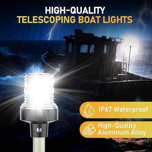 AMBIPASION Silver Boat Anchor Light 26–48" Telescoping Marine Navigation LED
