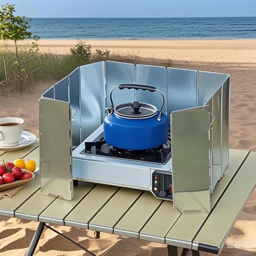 Foldable Aluminum Camping Stove Windscreen - 8 Plates with Carrying Bag