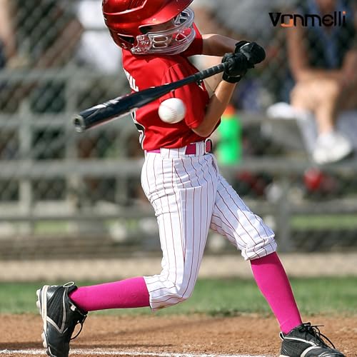 VONMELLI Youth Pink Baseball Belt & Socks Combo - Softball Accessories for Boys & Adults, 2 Pairs Socks & 1 Belt