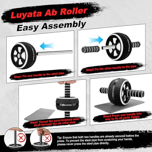 Ab Roller Wheel Kit - 10-in-1 Exercise Set with Resistance Bands, Knee Mat, Jump Rope, Push-Up Bar - Black