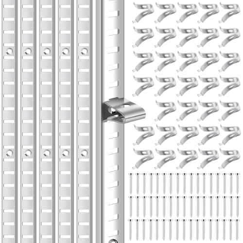 6 Pcs 36 Inch Shelf Pilaster and 36 Pcs Cabinet Shelf Clips Adjustable Shelf Rail Metal Mortise Mount Pilaster Strip Standard for Wall Bookcases Shelving System Closet Organization Storage (Silver)