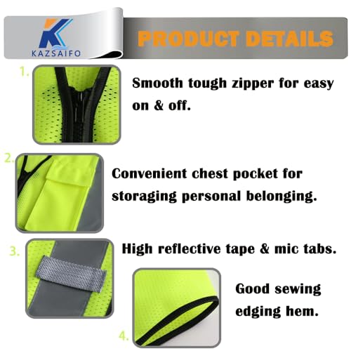 Hi Vis Reflective Safety Vest for Men Women with Chest Pocket Mesh High Visibility Class 2 Construction Vest,Meets ANSI/ISEA Standard(KZ179-Yellow-L)