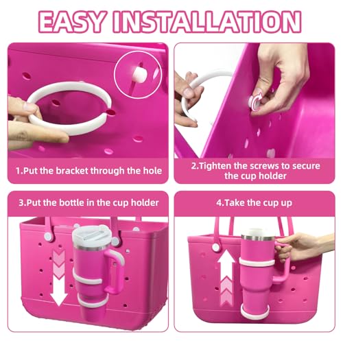 2 Pcs Cup Holder for Beach Totes - 30oz & 40oz Water Bottle Accessory - White