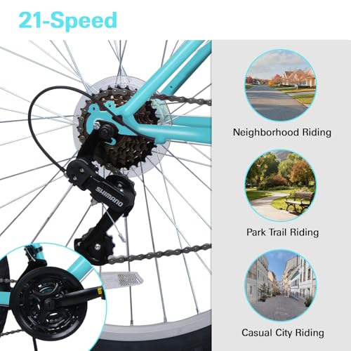 26 Inch Women’s Mountain Bike - 21 Speed V-Brakes, Light Blue