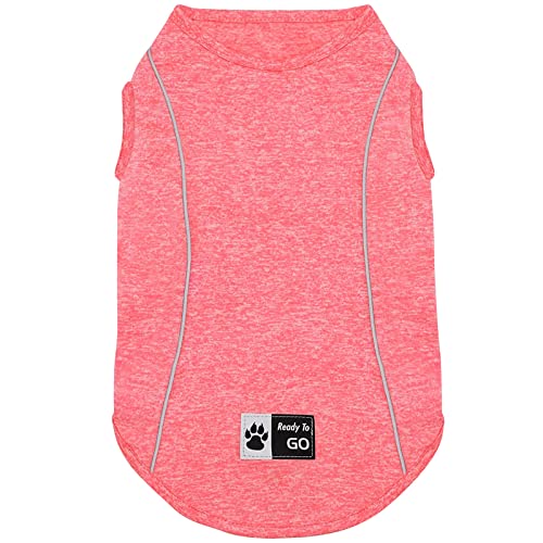 Reflective Dog Shirt for Small Dogs - Lightweight Sun Protection Tank Top - Coral Red, Size S