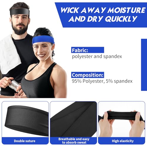 Adjustable Sports Headbands - 3-Pack Black, Royal Blue, Red