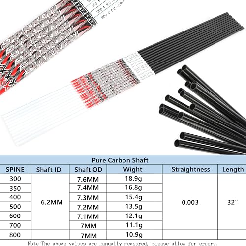 12 / Spine 800 32" Pure Carbon Arrow Shafts 6.2mm ID, ±0.003" Straightness, for DIY Target & Hunting
