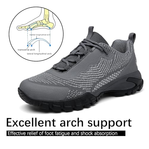 LEDINEY Mens Waterproof Lightweight Hiking Shoes Ankle Boots Grey 12