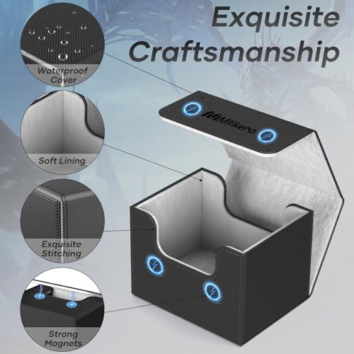 Card Deck Box for 100+ Cards with Magnetic Closure & Dividers - Black B2-Horizontal