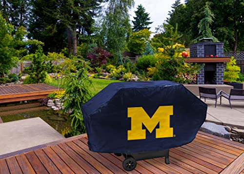 Michigan Wolverines Navy Deluxe Grill Cover 68-inch Heavy Duty Vinyl with Velcro Straps