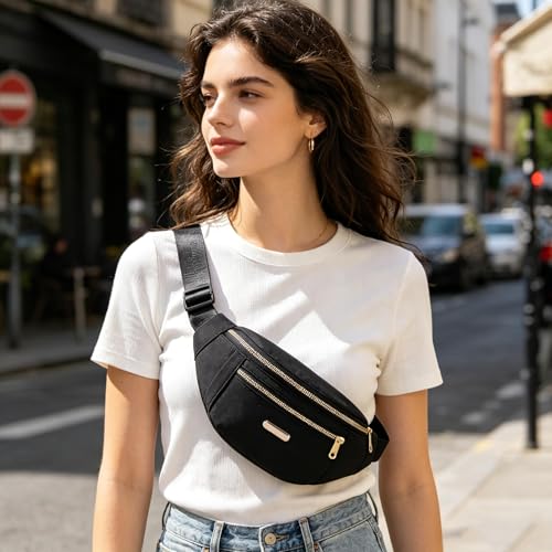 Fanny Pack Crossbody Bag for Women - Lightweight Black Waist Pack