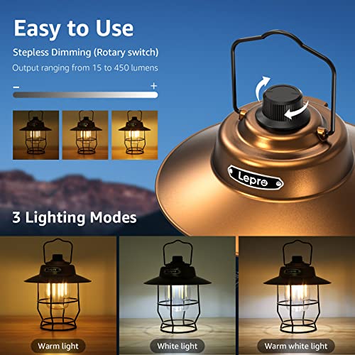 Lepro Vintage LED Camping Lantern with Power Bank, Dimmable & Water-Resistant