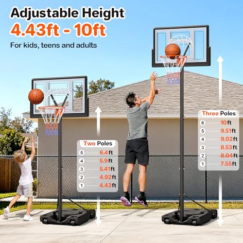 Adjustable 10ft Basketball Hoop - Portable System with 44" Backboard - Gray