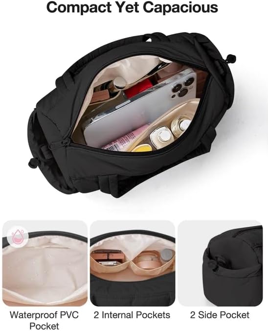 Noozion Mini Gym Bag - Lightweight Quilted Duffle with Wet Pocket & Adjustable Strap | 12 Inch for Yoga, Pilates, Swimming