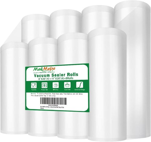 MakMeFre Vacuum Sealer Bags - 8 Pack (4 Rolls of 8"x20' & 4 Rolls of 11"x20') | BPA Free, Puncture Resistant, Ideal for Sous Vide Cooking