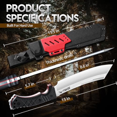 Tivoli 8.6in Heavy-Duty Fixed Blade Knife - Full Tang Outdoor Knife with Sheath