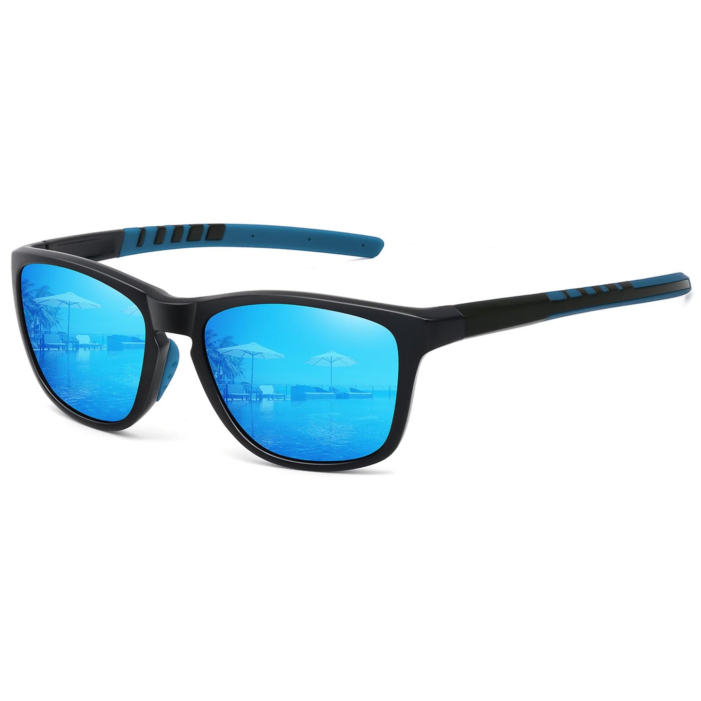 MEETSUN Polarized Sports Sunglasses for Women Men Driving Running Cycling Fishing Sun Glasses UV400 Protection Black Frame-Ice Blue Mirror Lens