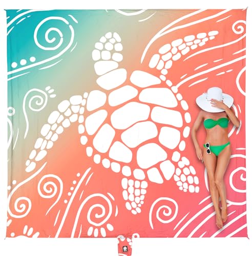 WEKAPO 11x9 Ft Beach Blanket Waterproof Sandproof Oversized Sea Turtle