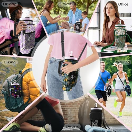 Black Stanley 30oz/40oz Tumbler Carrier Bag with Phone & Pockets, Adjustable Strap