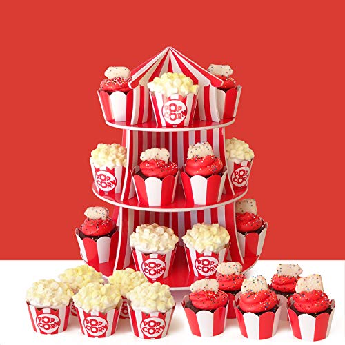Popcorn Cupcake Wrappers - 48 Count, Adjustable Sizes for Parties