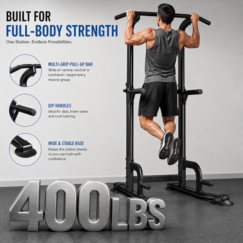 Adjustable Power Tower Pull Up Bar Station - Black