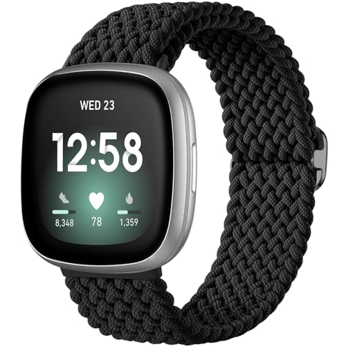 Stretchy Braided Watch Band for Fitbit Sense/Versa 3/4, Soft Elastic Strap for Men & Women