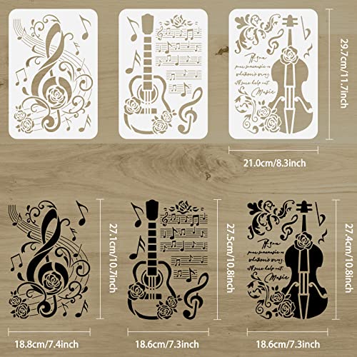 FINGERINSPIRE 3PCS Music Notes Stencil Set - 8.3x11.7 inch Plastic PET Stencil for Guitar, Cello, Musical Score, Furniture, Wall, Floor