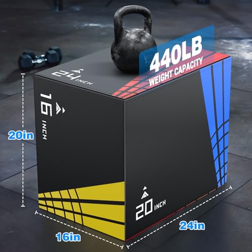 3-in-1 Foam Plyo Box for Home Gym - 440LB Capacity, Med(10LB) - 24x20x16in