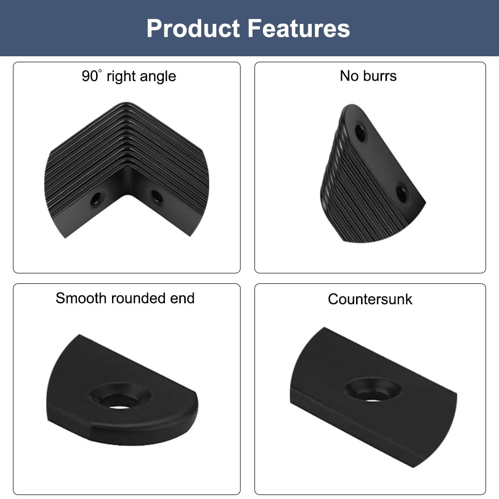 6 Pcs Black L Bracket Corner Braces Stainless Steel 65x65mm Heavy Duty Shelf Bracket for Wood, Shelves, 90 Degree Support Joint Right Angle Brackets