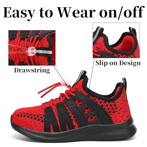 Kids Sneakers 2.5 Big Kid Red Black Lightweight Breathable School Tennis Shoes - TOTOMONA